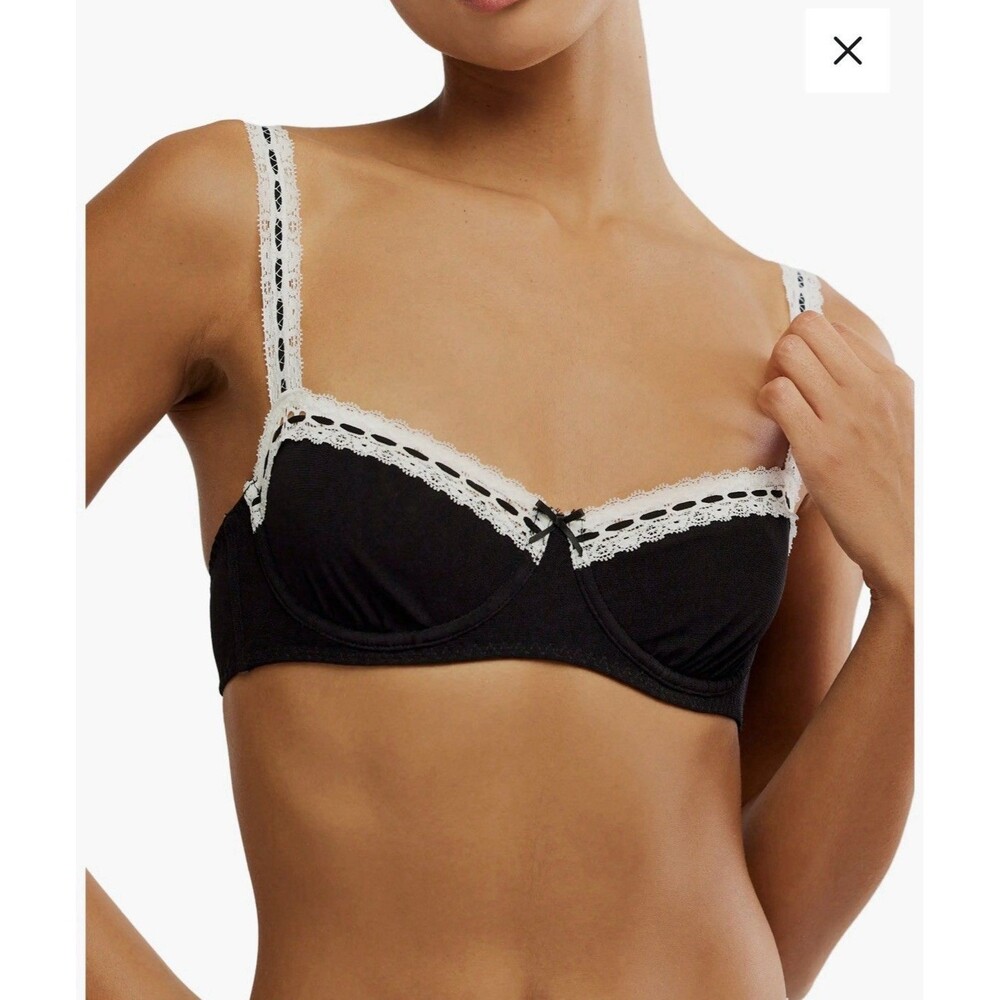NWT Free People Intimately So Sweet Balconette Bra Black/White 34D Underwire